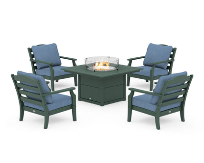 Draper James™ by  POLYWOOD® Savannah 5-Piece Deep Seating Set with Fire Pit Table in Green / Sky Blue