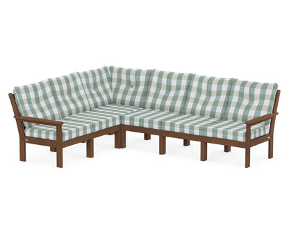 POLYWOOD® Vineyard 6-Piece Sectional in Teak / Buffalo Plaid Glacier Spa