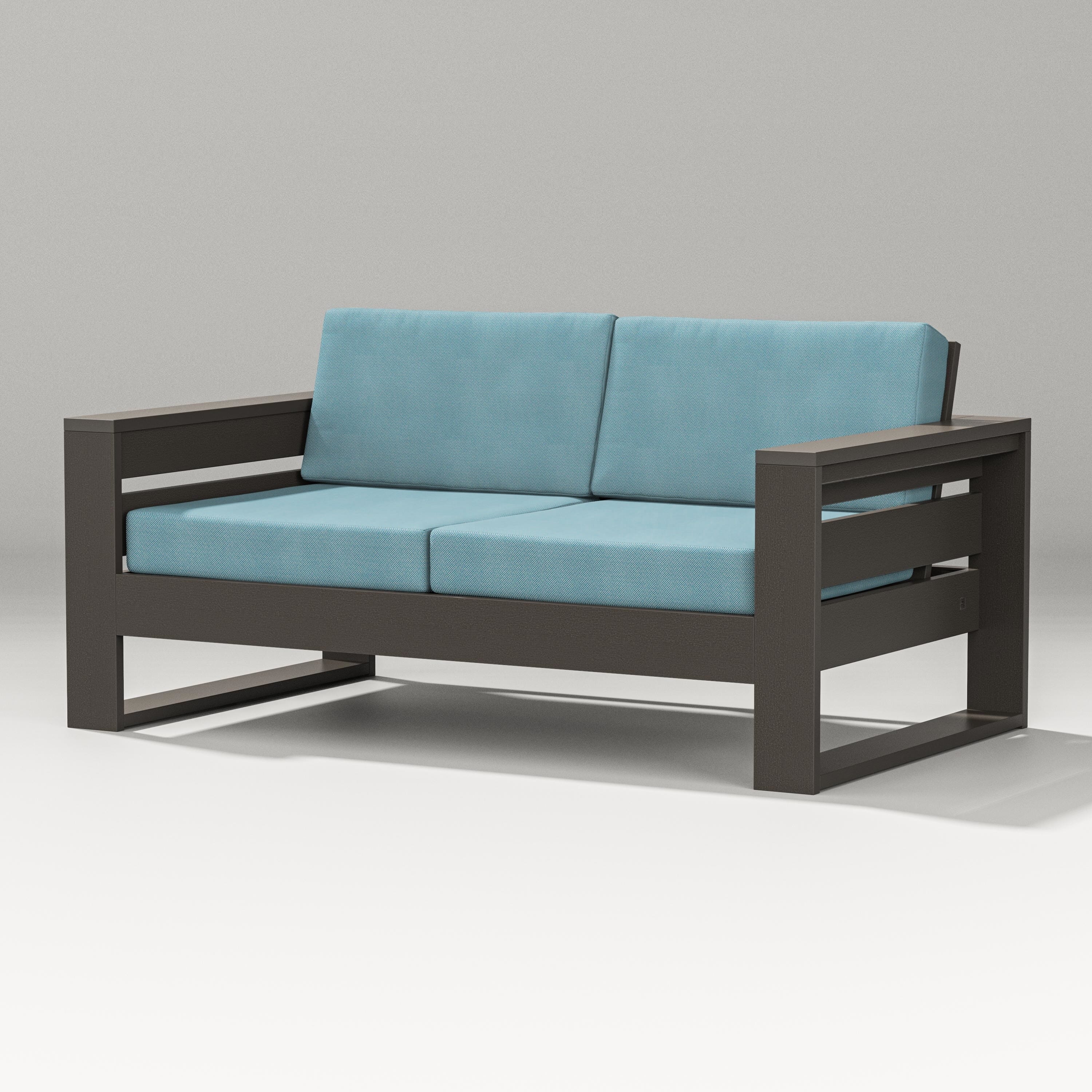 PW Designer Series Latitude Loveseat in Vintage Coffee / Lattice Sky Blue