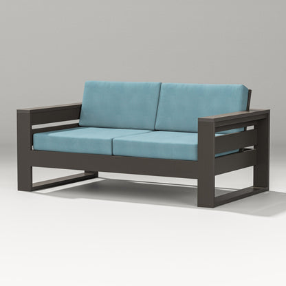 PW Designer Series Latitude Loveseat in Vintage Coffee / Lattice Sky Blue
