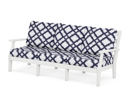 POLYWOOD® Chesapeake Deep Seating Sofa in White / Trellis Navy