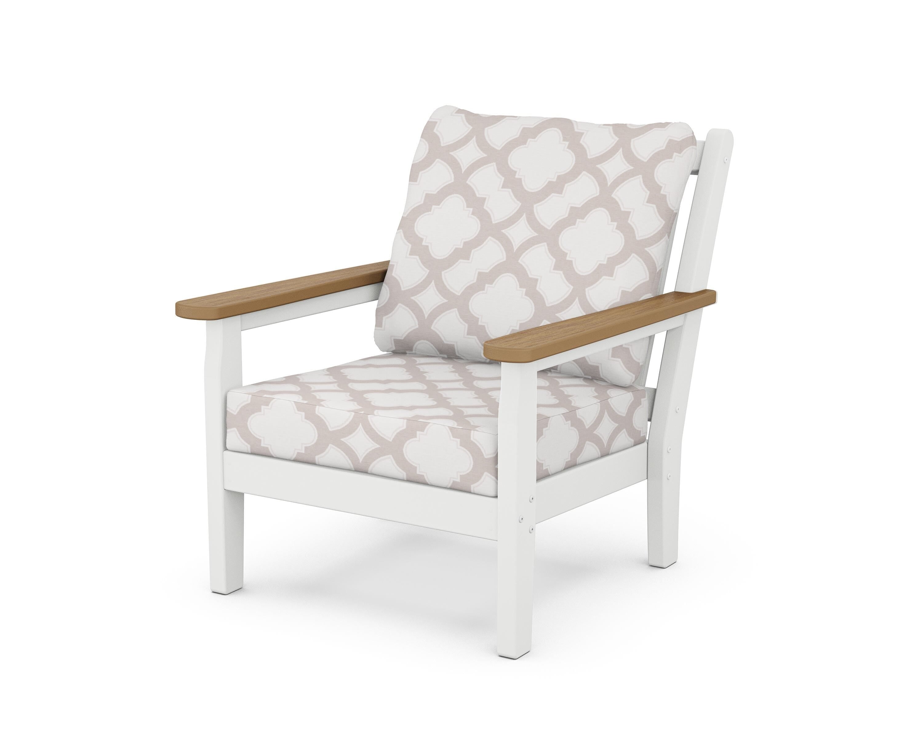 POLYWOOD® Chippendale Deep Seating Chair in White / Natural / Trellis Dune Burlap