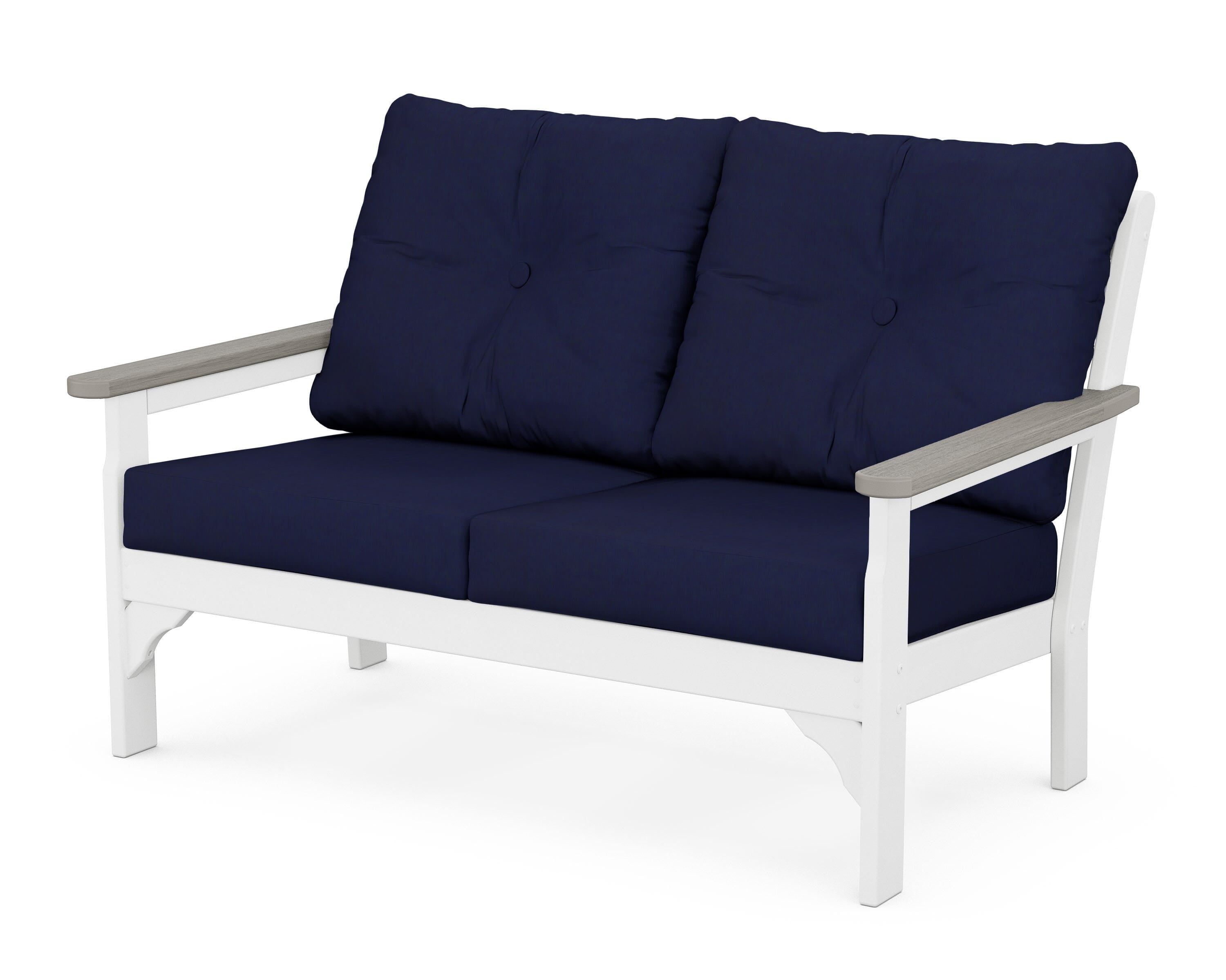 POLYWOOD® Vineyard Deep Seating Loveseat in White / Driftwood / Navy