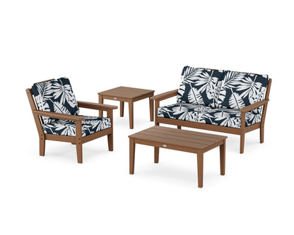 Country Living Wovendale 4-Piece Deep Seating Set in Teak / Leaf Marine Indigo