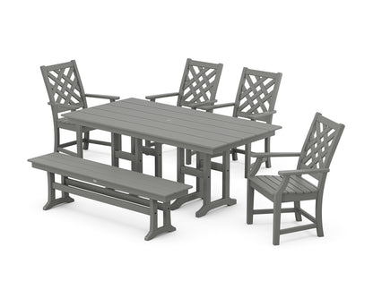 Country Living Wovendale 6-Piece Farmhouse Dining Set with Bench in Slate Grey