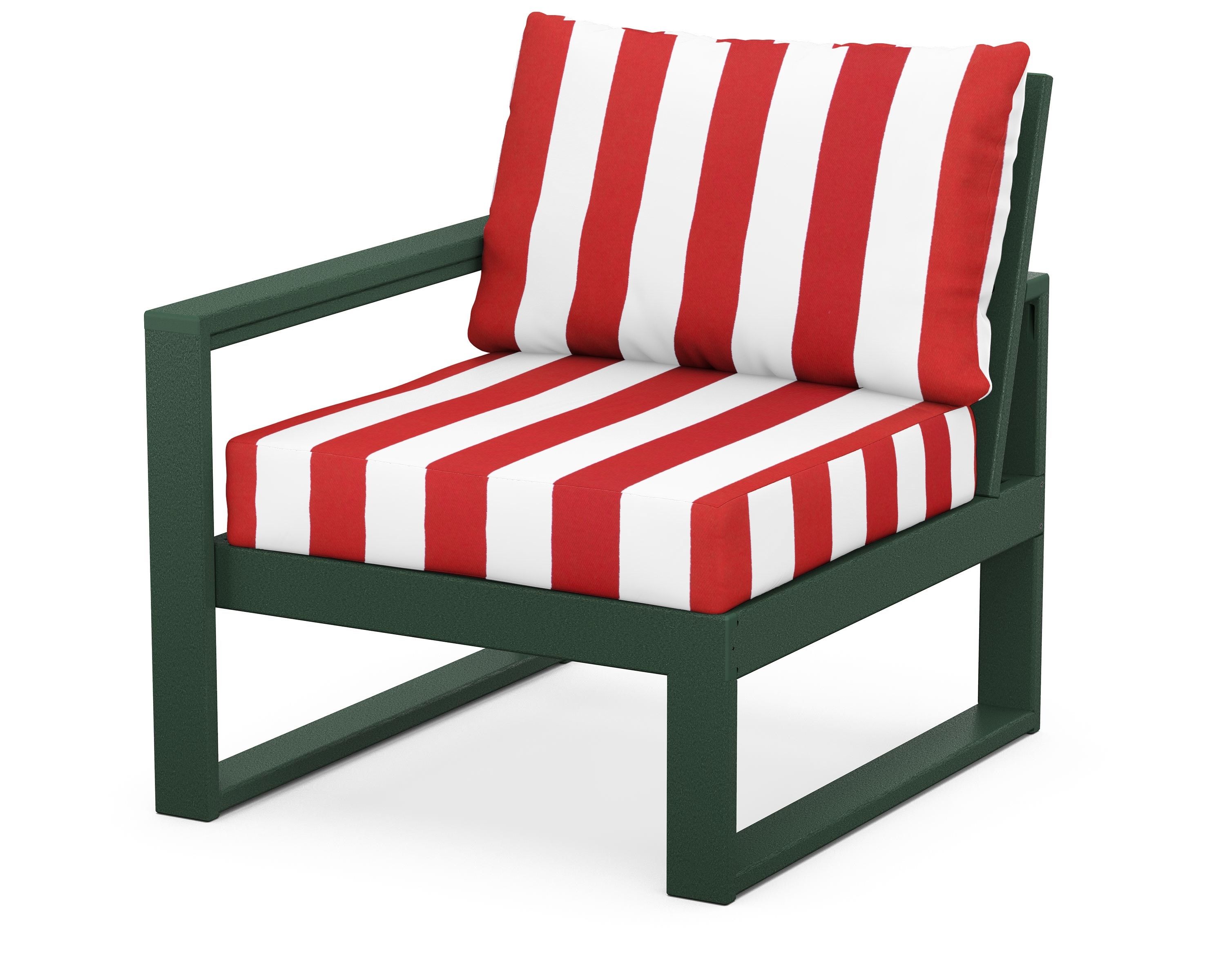 POLYWOOD® EDGE Modular Left Arm Chair in Green / Cabana Stripe Crimson