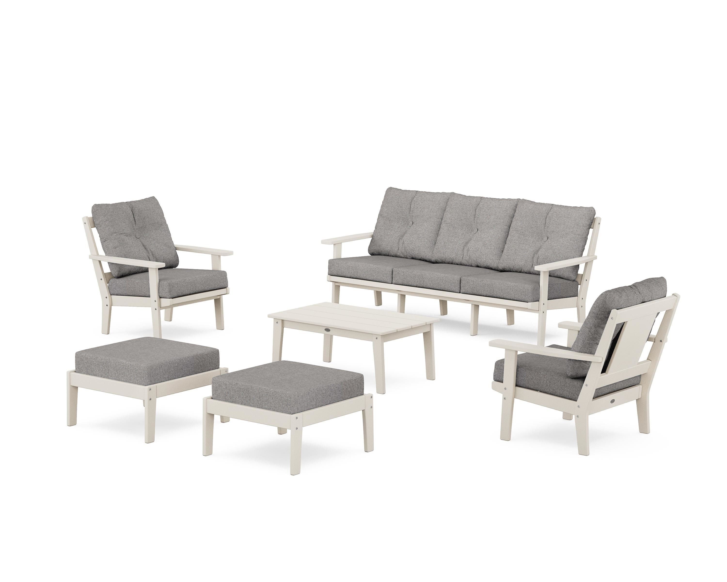 POLYWOOD® Prairie 6-Piece Lounge Sofa Set in Sand / Grey Mist