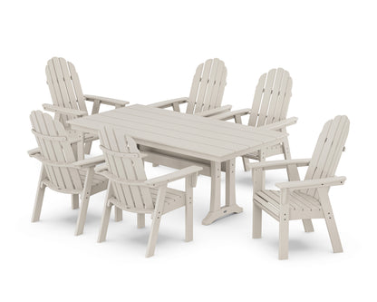 POLYWOOD® Vineyard Curveback Adirondack Chair 7-Piece Farmhouse Dining Set with Trestle Legs in Sand