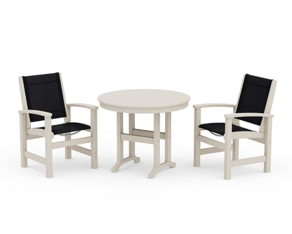 POLYWOOD® Coastal 3-Piece Round Dining Set in Sand / Black Sling