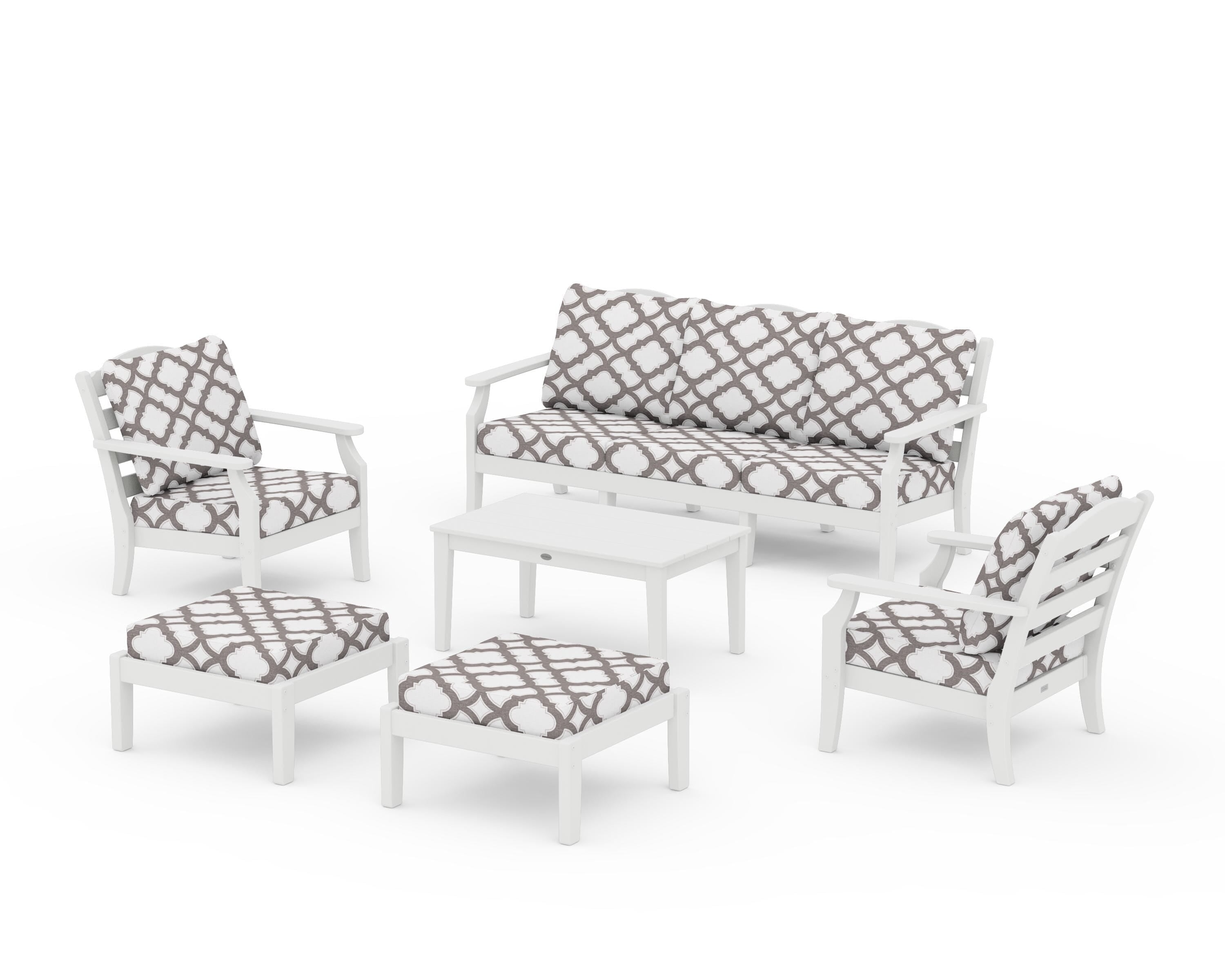 Draper James™ by  POLYWOOD® Savannah 6-Piece Lounge Sofa Set in White / Trellis Grey Mist