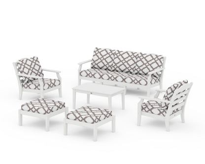 Draper James™ by  POLYWOOD® Savannah 6-Piece Lounge Sofa Set in White / Trellis Grey Mist