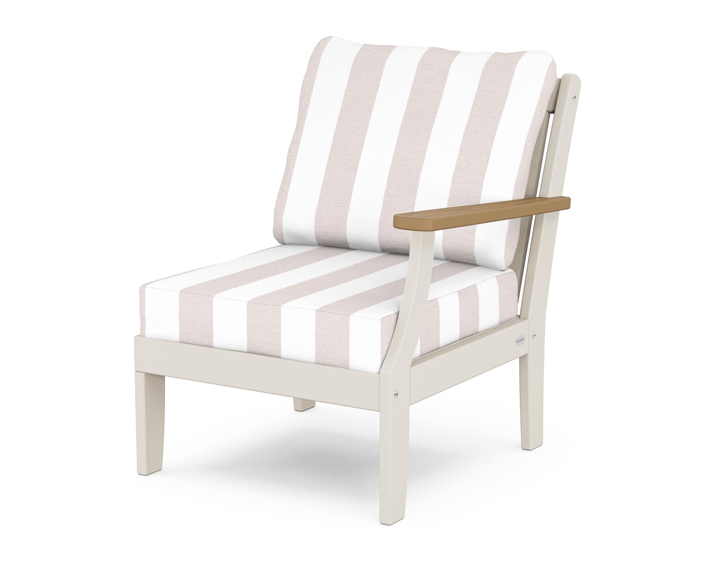 POLYWOOD® Braxton Modular Right Arm Chair in Sand / Natural / Cabana Stripe Dune Burlap