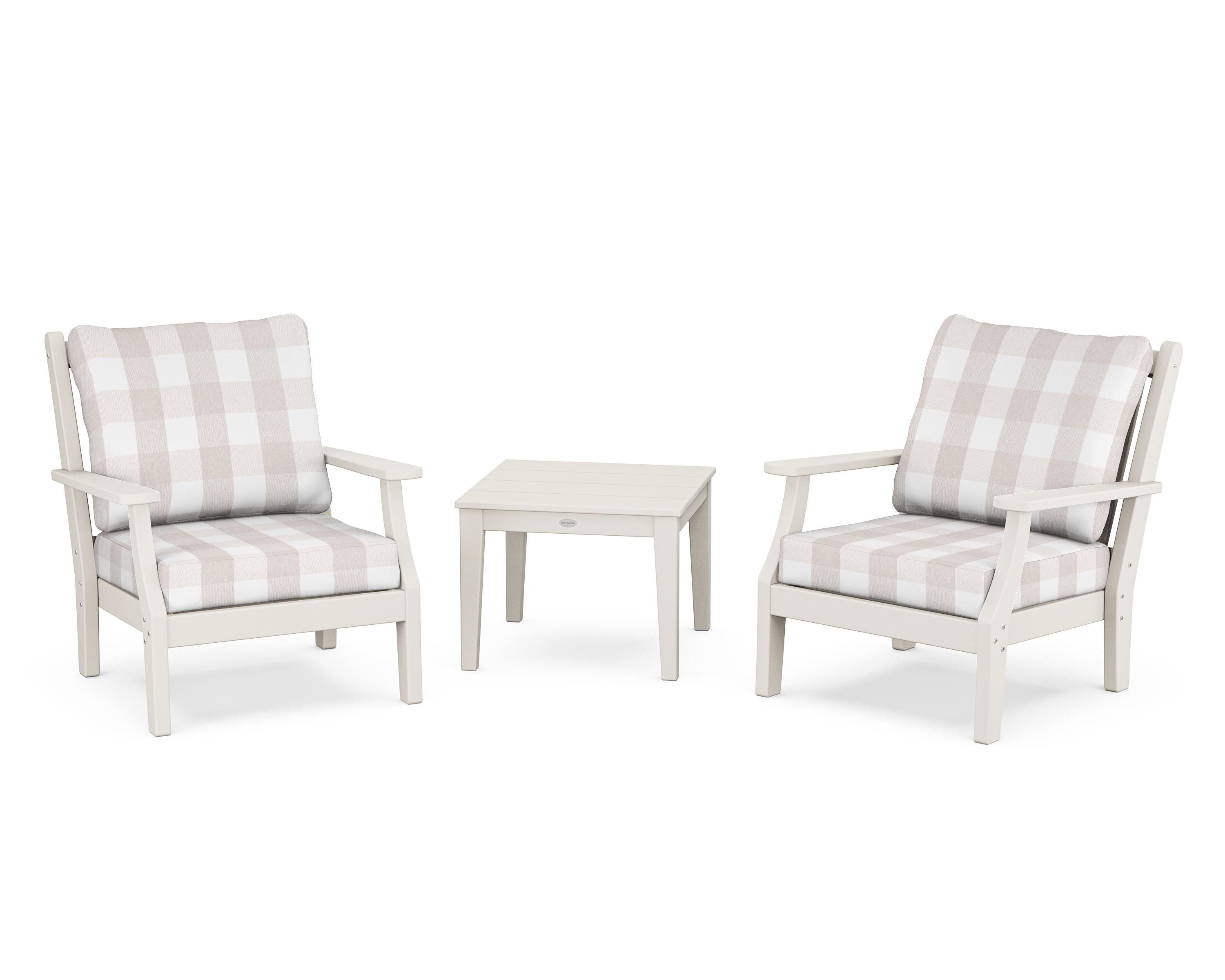 Country Living Wovendale 3-Piece Deep Seating Set in Sand / Buffalo Plaid Dune Burlap