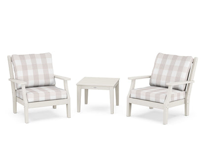 Country Living Wovendale 3-Piece Deep Seating Set in Sand / Buffalo Plaid Dune Burlap