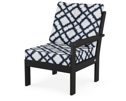 POLYWOOD® Vineyard Modular Right Arm Chair in Black / Trellis Marine Indigo