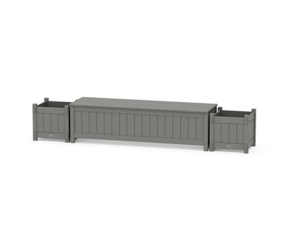 POLYWOOD® 60" Vineyard Straight Planter Storage Bench Set in Slate Grey