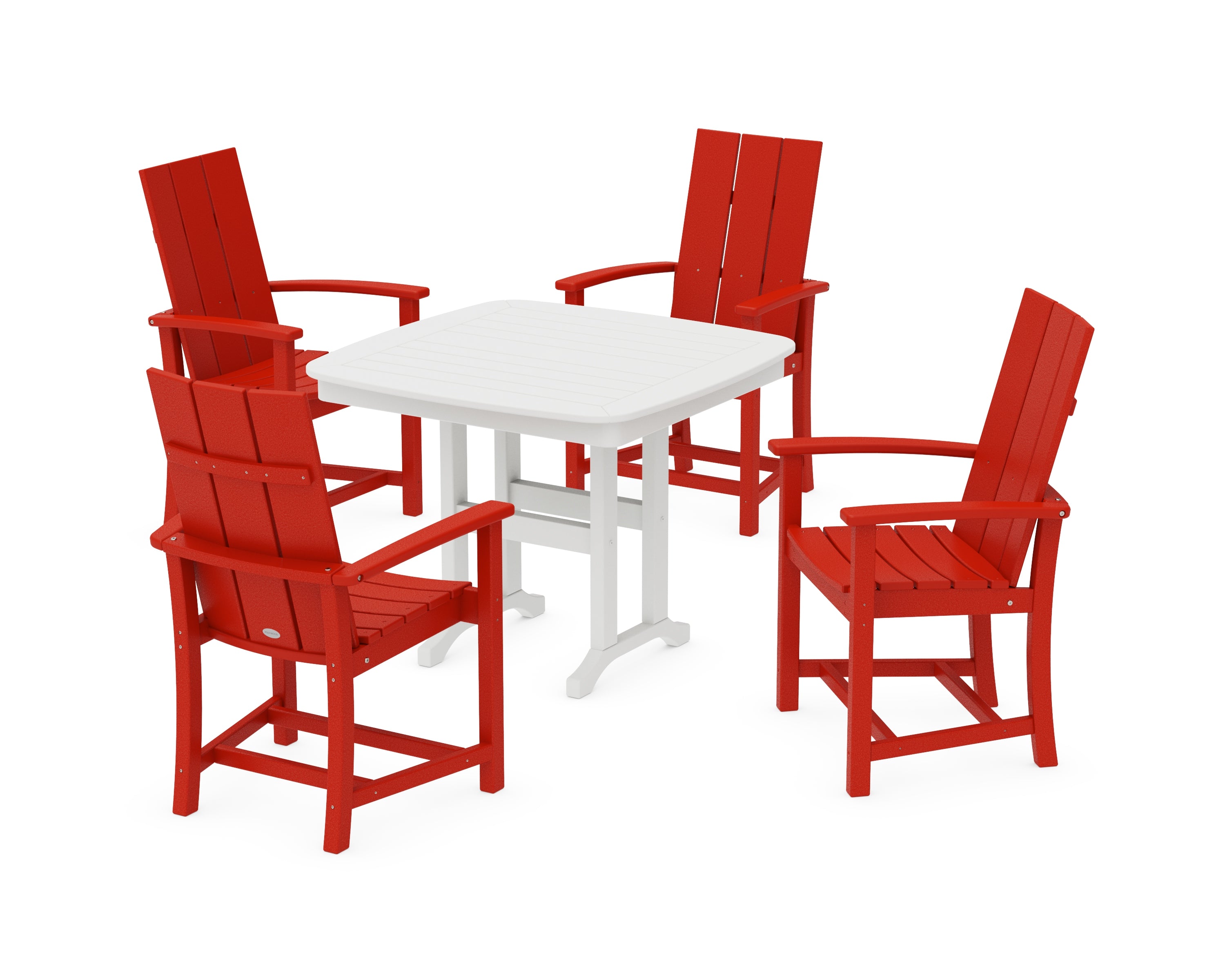 POLYWOOD® Modern Adirondack 5-Piece Dining Set in Sunset Red / White