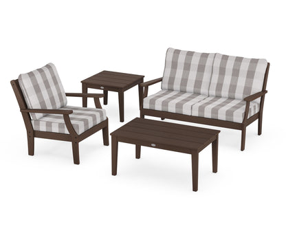 POLYWOOD® Braxton 4-Piece Deep Seating Set in Mahogany / Buffalo Plaid Grey Mist