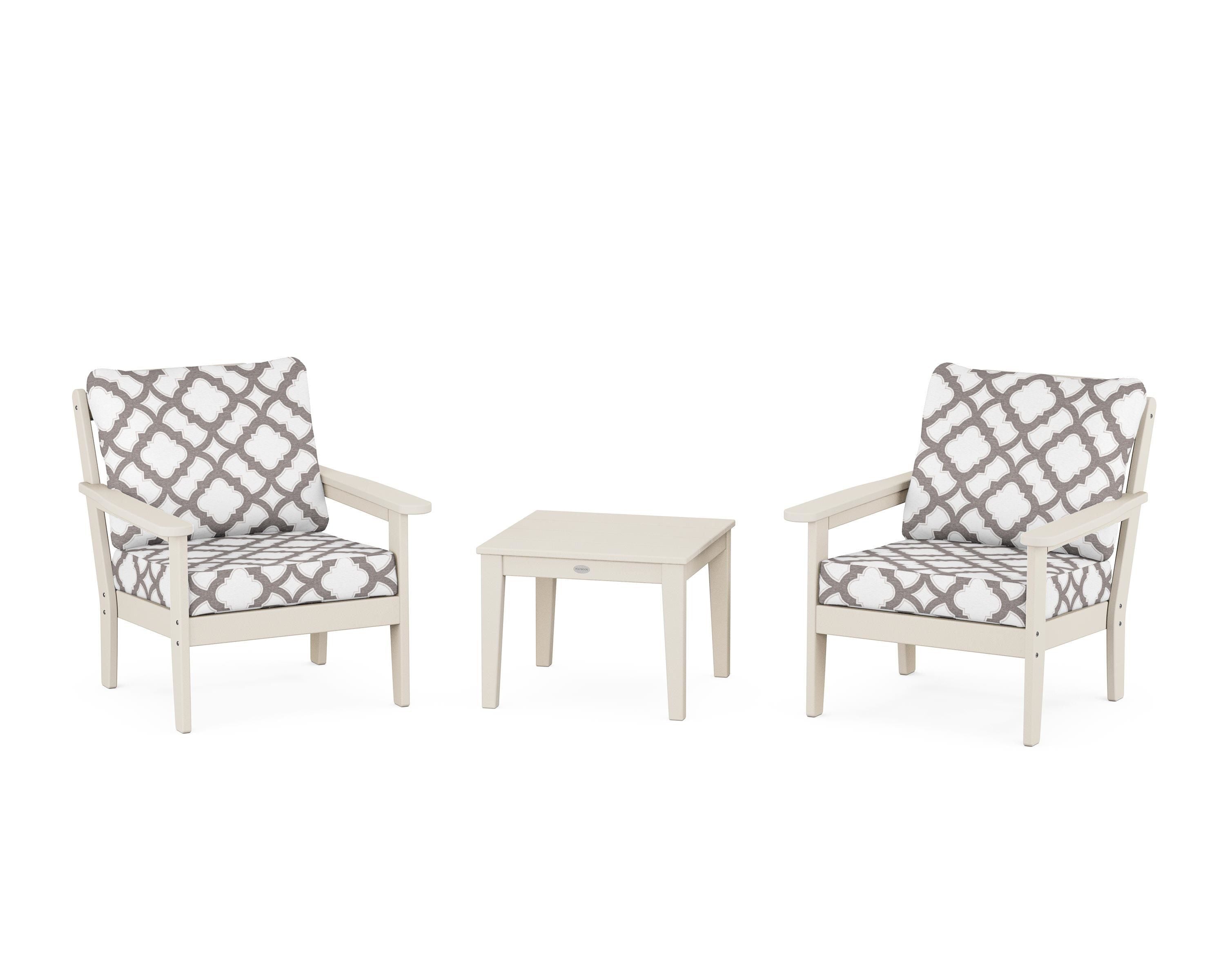 Country Living Cottage 3-Piece Deep Seating Set in Sand / Trellis Grey Mist