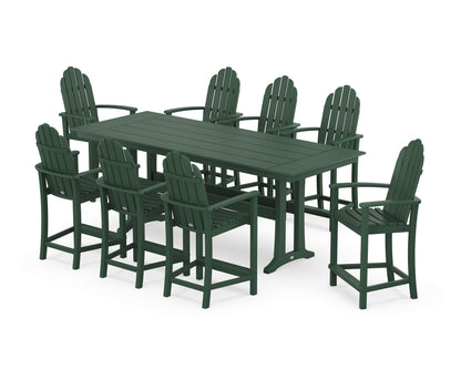 POLYWOOD® Classic Adirondack 9-Piece Farmhouse Counter Set with Trestle Legs in Green