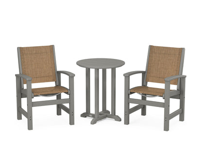 POLYWOOD® Coastal 3-Piece Round Bistro Dining Set in Slate Grey / Burlap Sling
