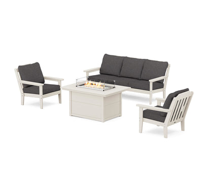 Country Living Cottage Deep Seating Fire Pit Table Set in Sand / Ash Charcoal