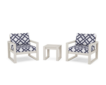 POLYWOOD® EDGE Sectional 3-Piece Deep Seating Set in Sand / Trellis Navy