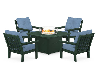 POLYWOOD® Vineyard 5-Piece Conversation Set with Fire Pit Table in Green / Sky Blue