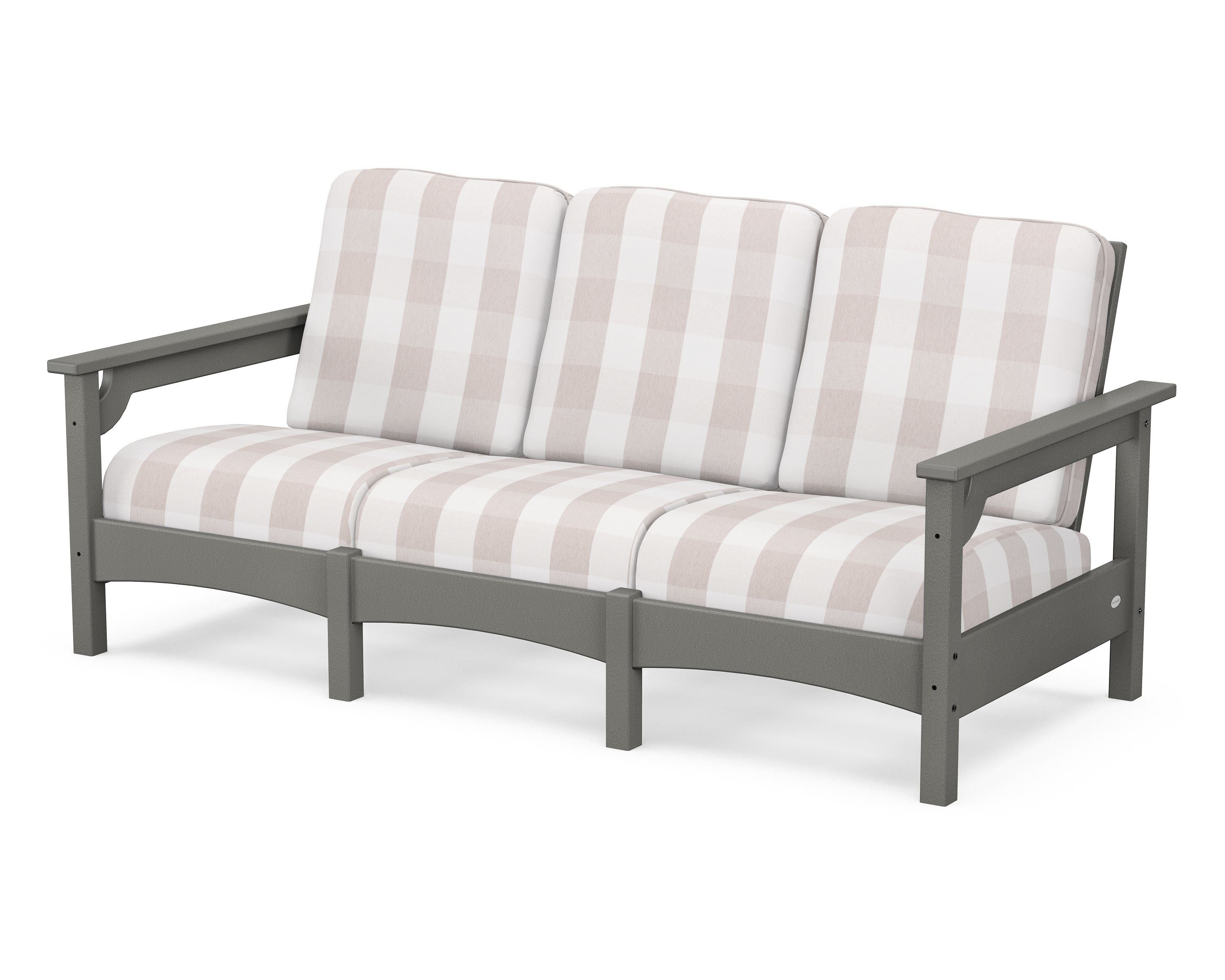 POLYWOOD® Club Sofa in Slate Grey / Buffalo Plaid Dune Burlap