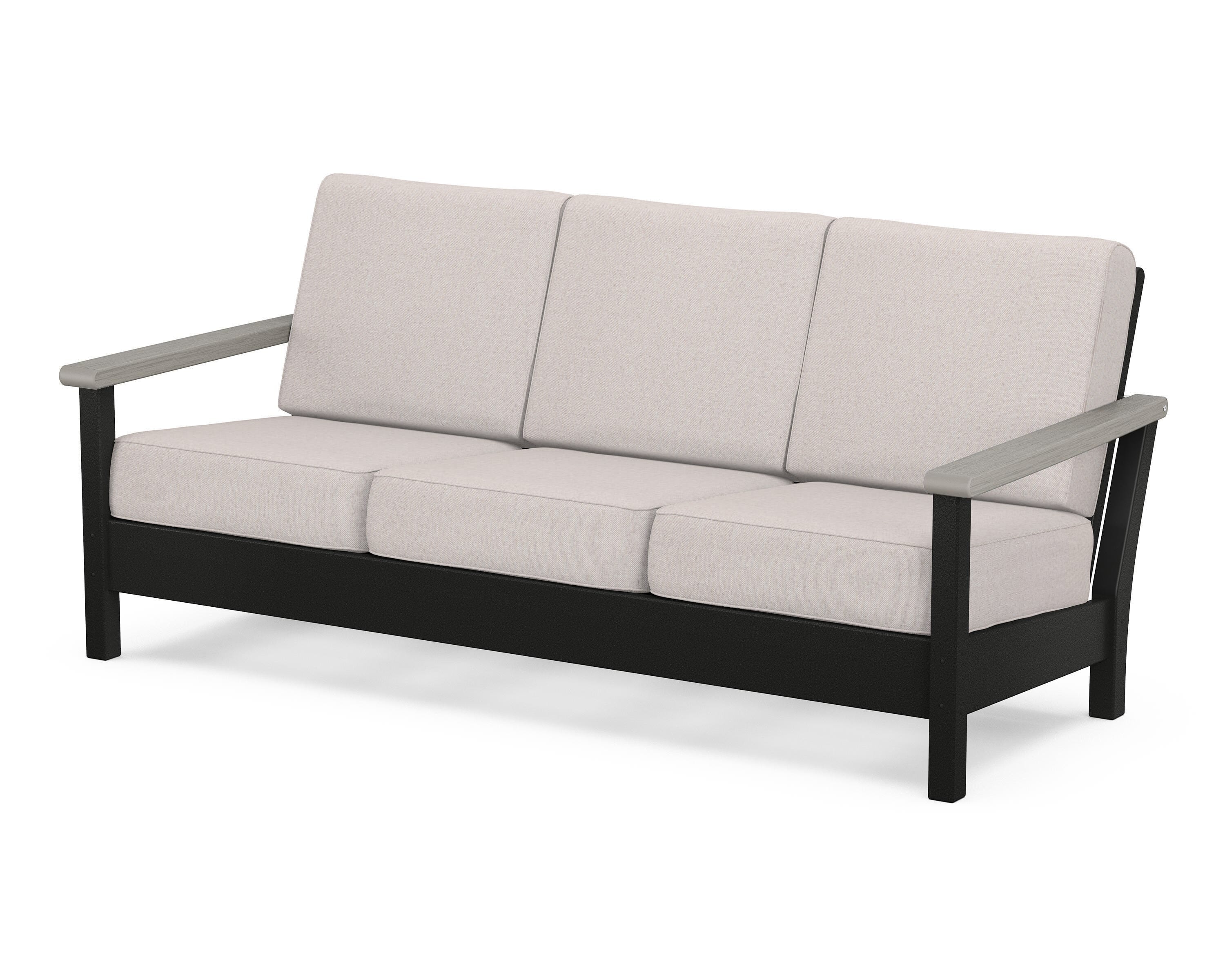 POLYWOOD® Harbour Deep Seating Sofa in Black / Driftwood / Dune Burlap