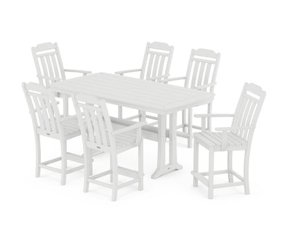Country Living Cottage Arm Chair 7-Piece Counter Set with Trestle Legs in White