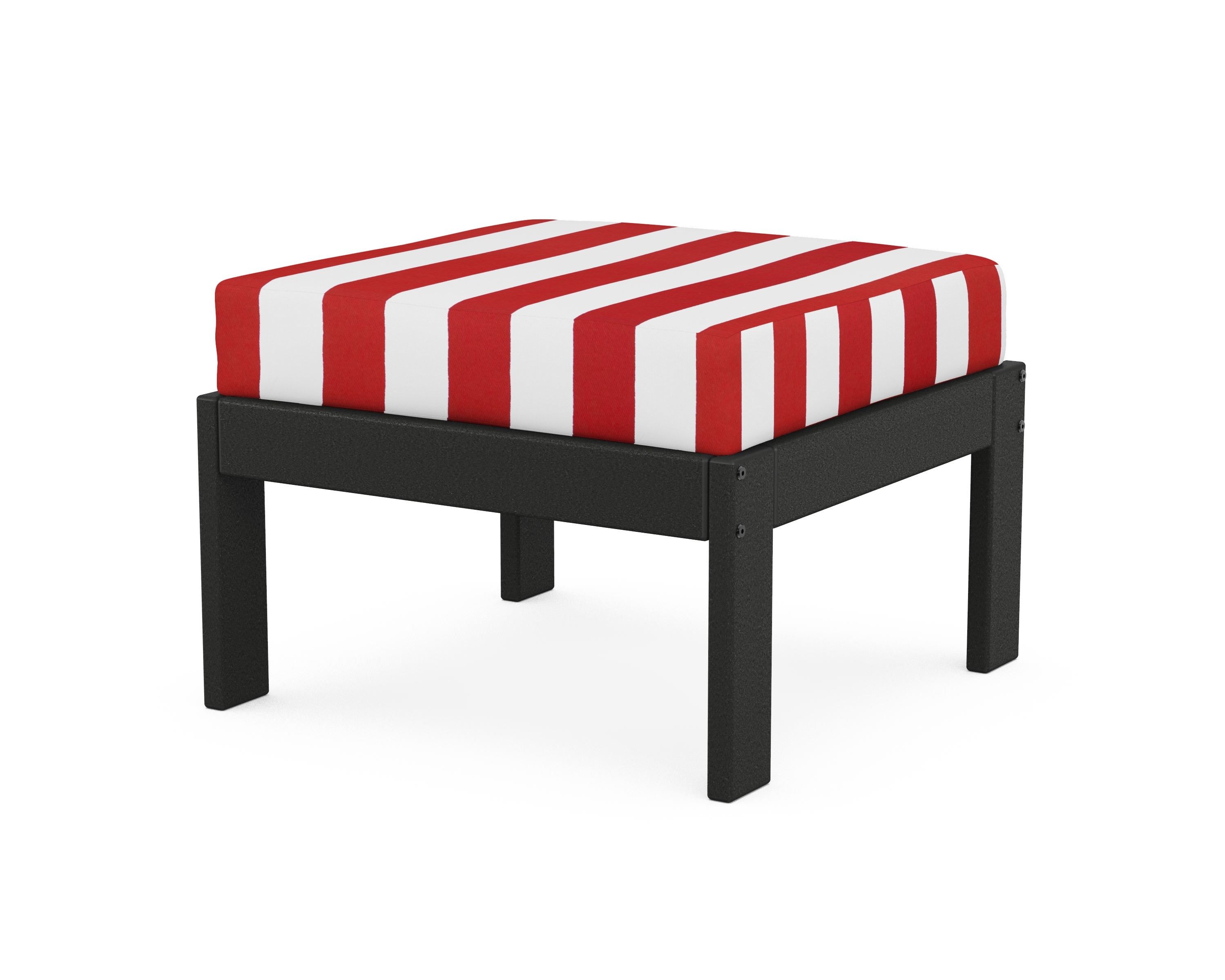 POLYWOOD® Vineyard Modular Ottoman in Black / Cabana Stripe Crimson