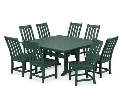 POLYWOOD® Vineyard 9-Piece Farmhouse Trestle Dining Set in Green
