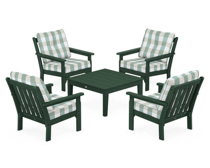 POLYWOOD® Vineyard 5-Piece Deep Seating Conversation Set in Green / Buffalo Plaid Glacier Spa