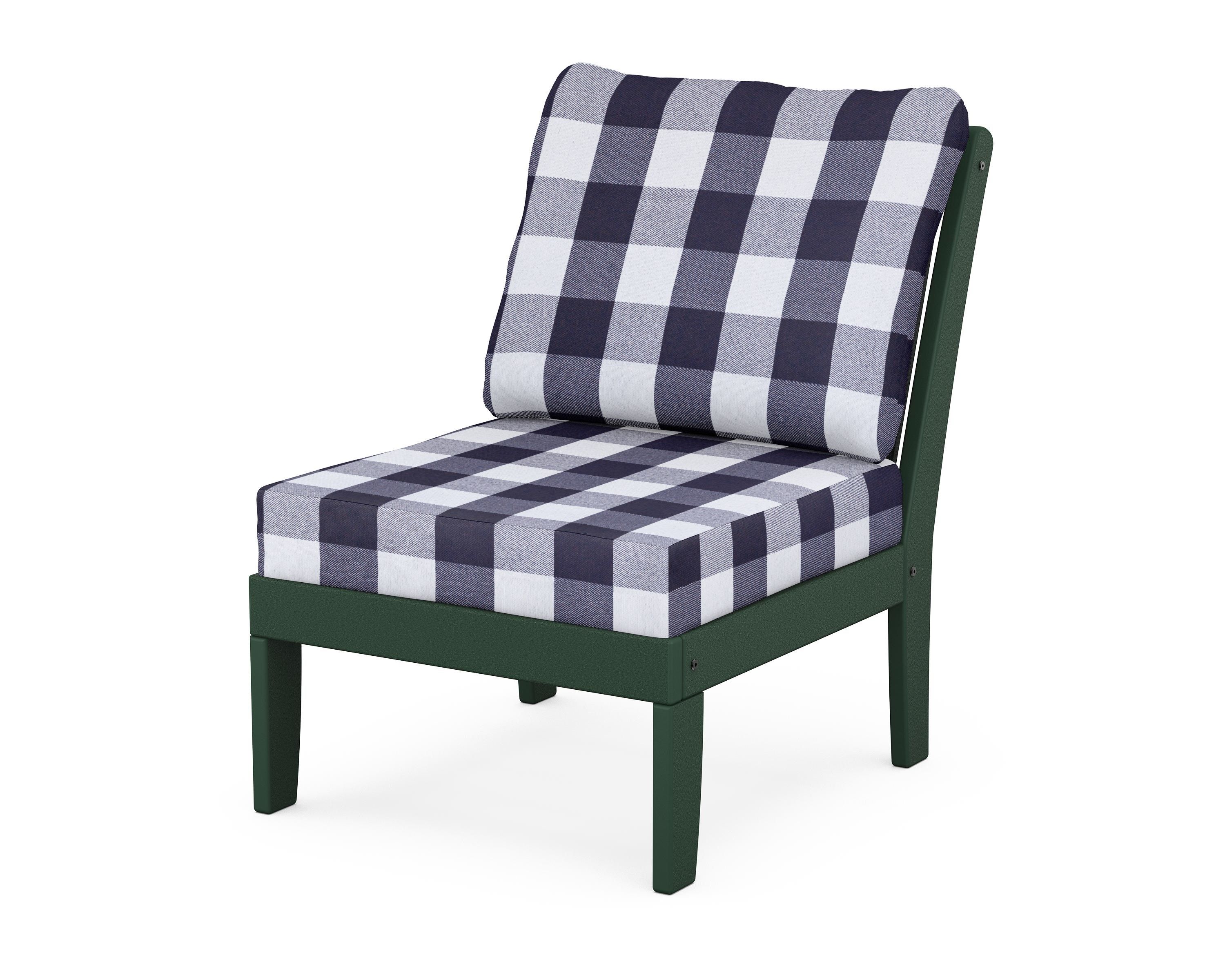 POLYWOOD® Braxton Modular Armless Chair in Green / Buffalo Plaid Navy