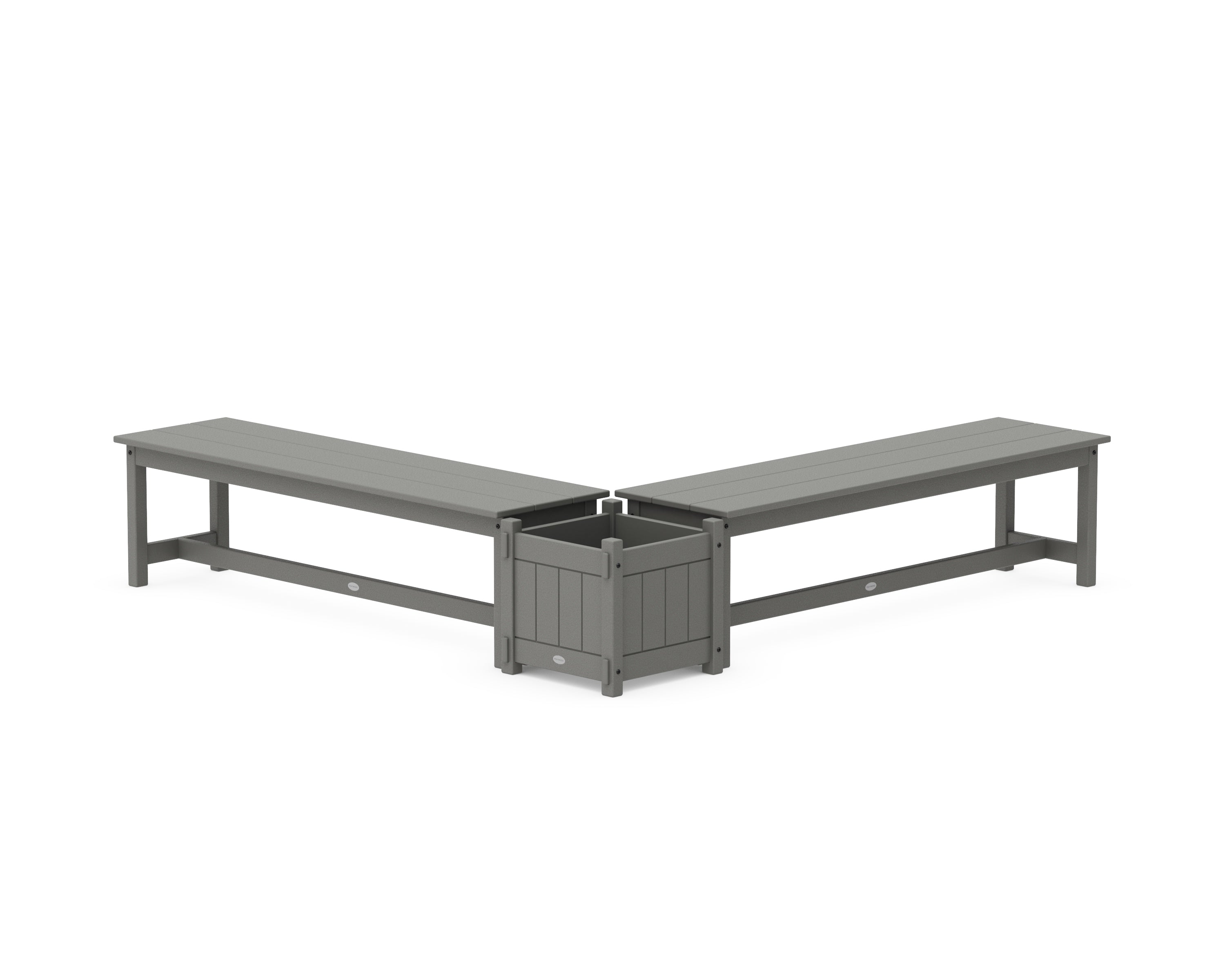 POLYWOOD® 60" Vineyard L- Shaped Planter Bench Set in Slate Grey
