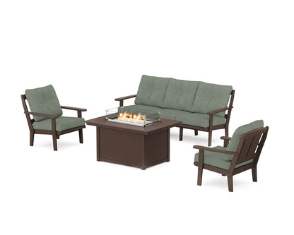 POLYWOOD® Mission Deep Seating Fire Pit Table Set in Mahogany / Cast Sage