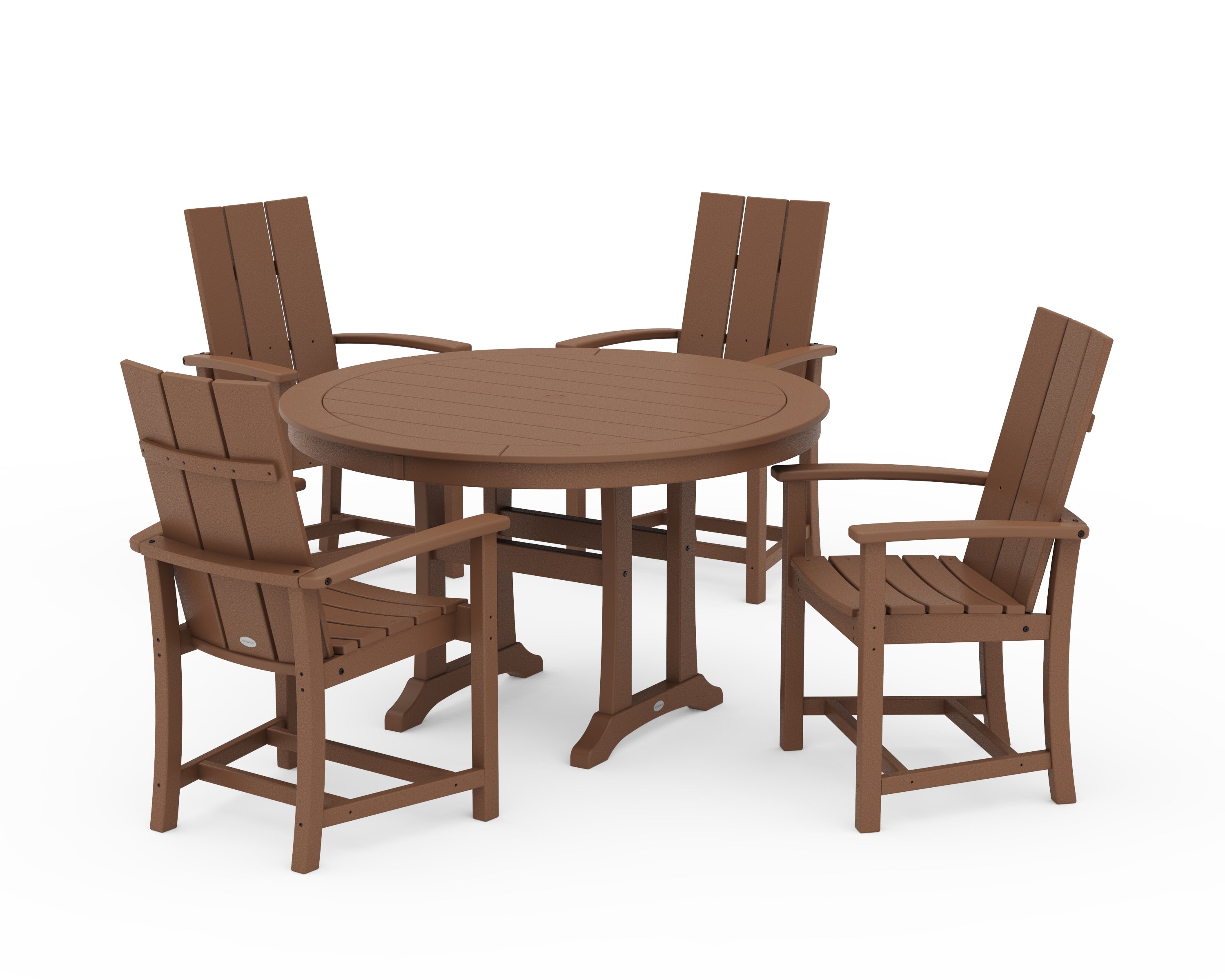 POLYWOOD® Modern Adirondack 5-Piece Round Dining Set with Trestle Legs in Teak