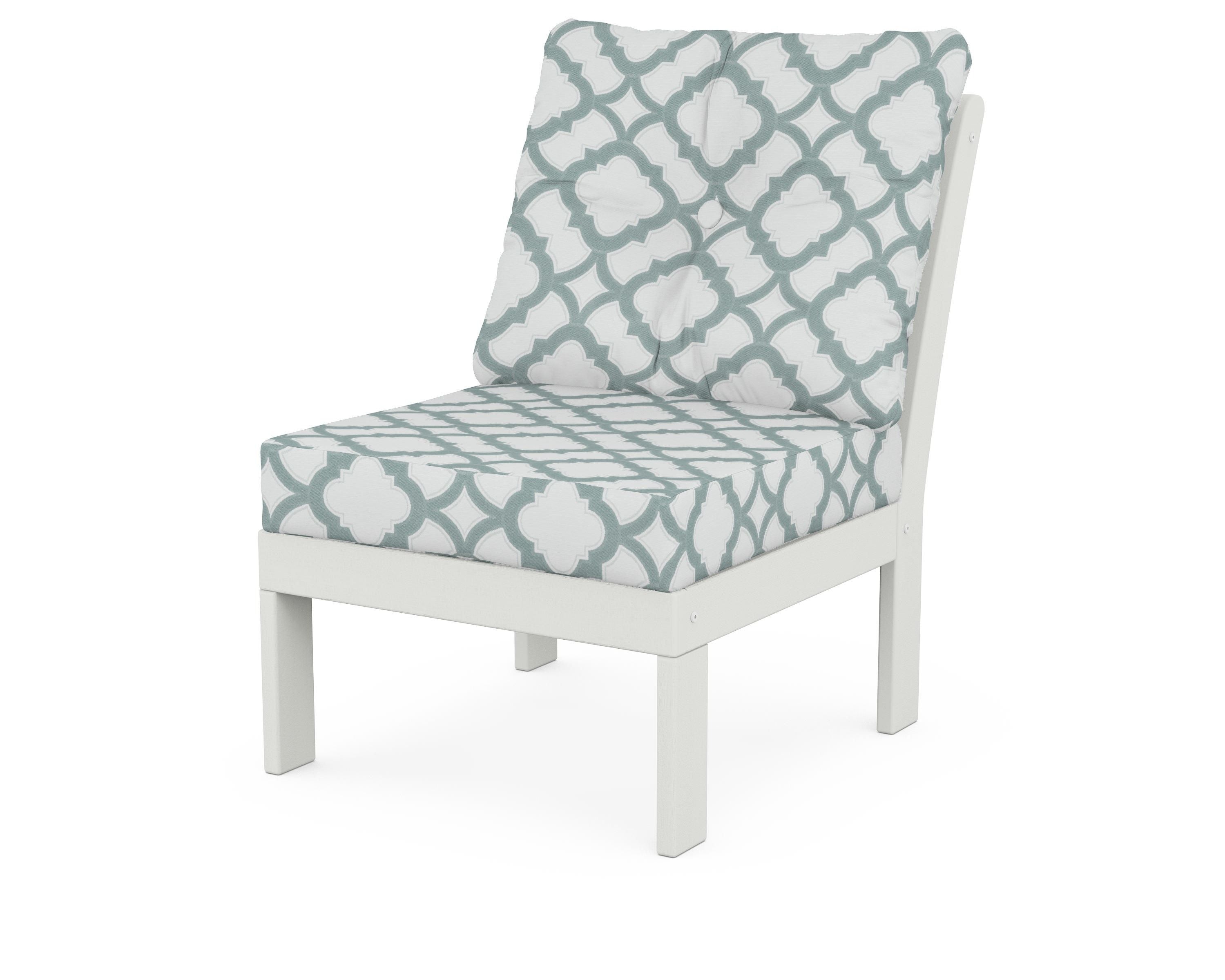 POLYWOOD® Vineyard Modular Armless Chair in Vintage White / Trellis Glacier Spa