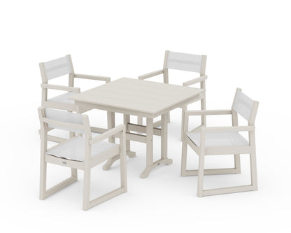 POLYWOOD® EDGE Sling Arm Chair 5-Piece Farmhouse Dining Set in Sand / White Sling