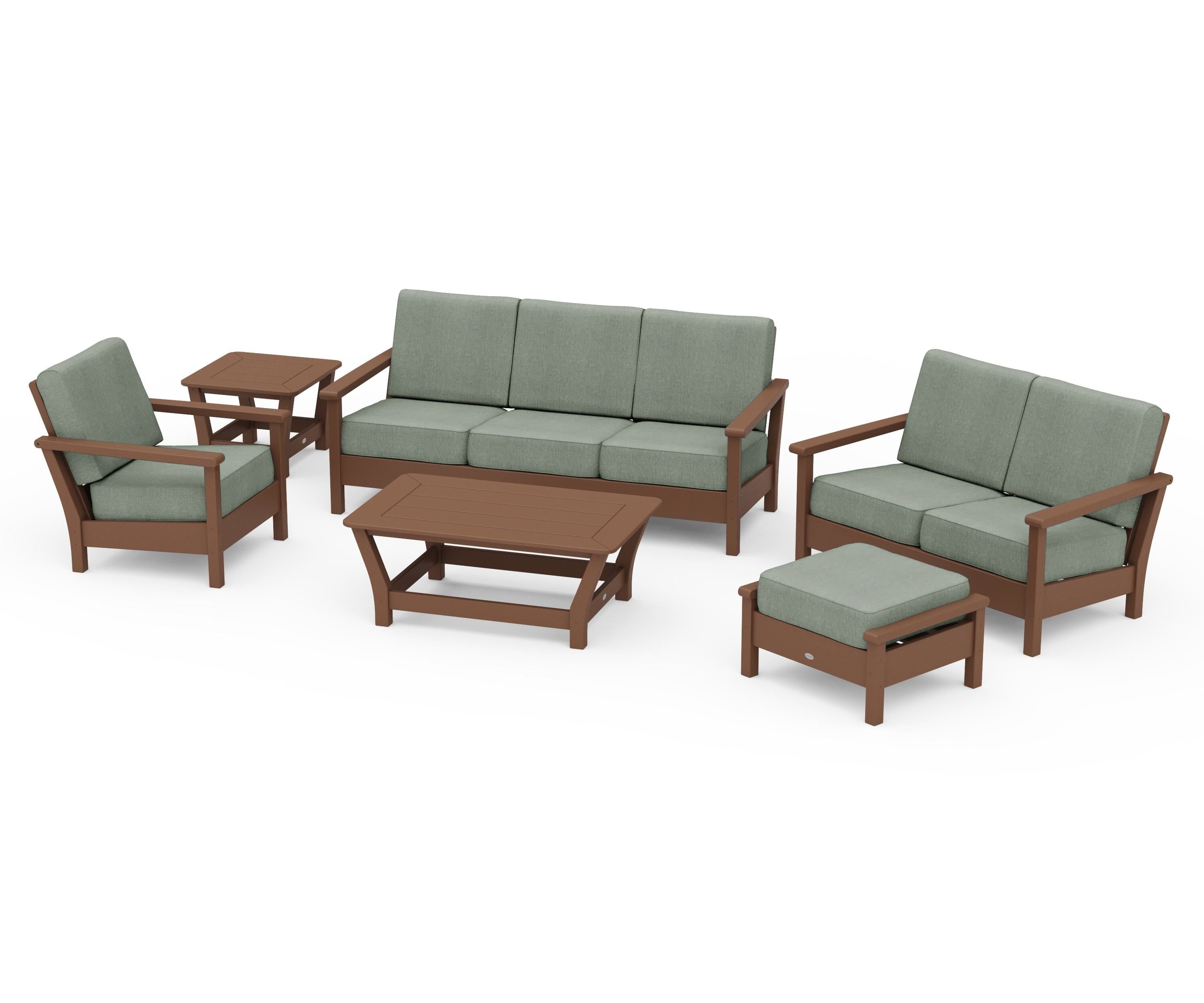 POLYWOOD® Harbour 6-Piece Outdoor Living Set in Teak / Cast Sage