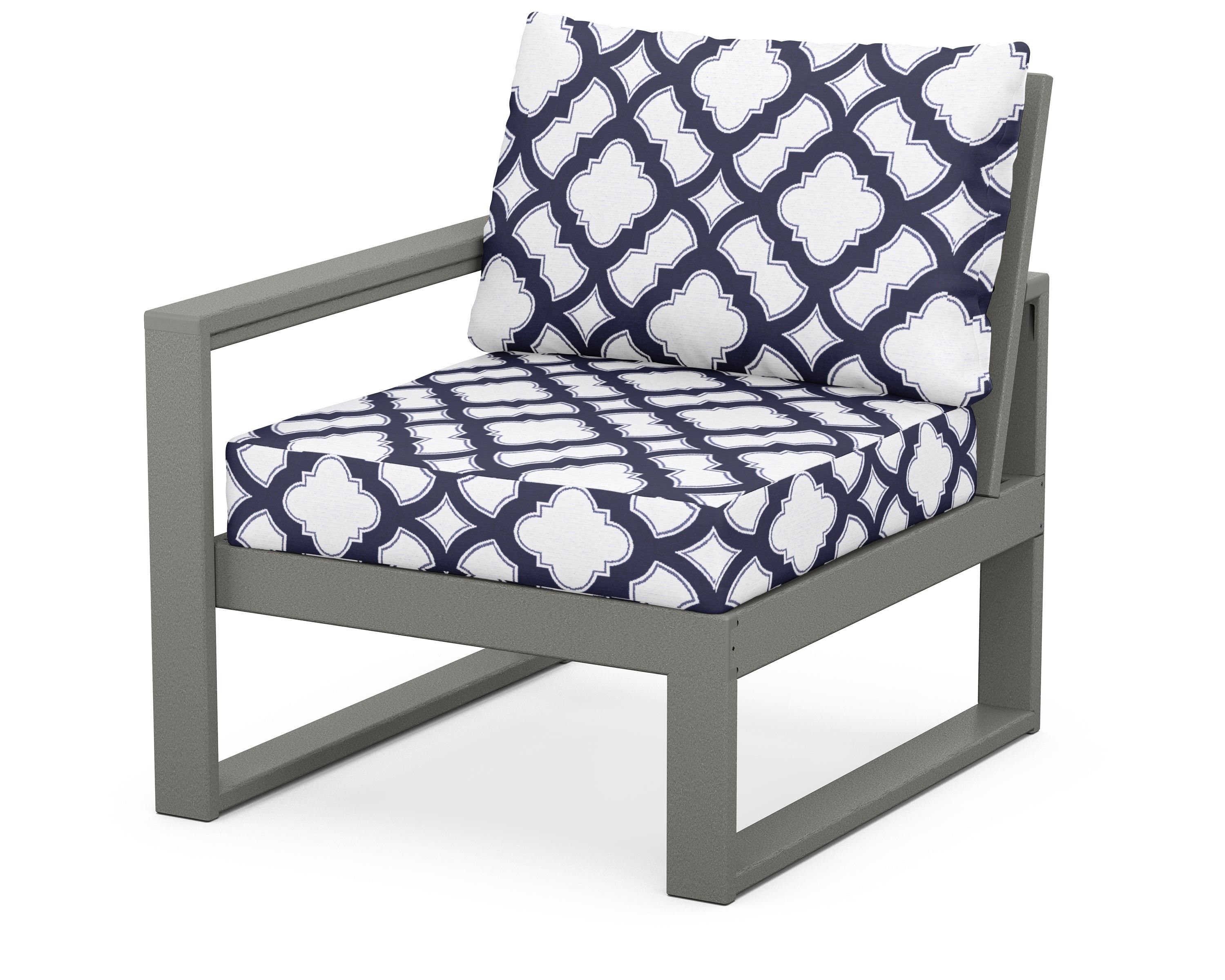 POLYWOOD® EDGE Modular Left Arm Chair in Slate Grey / Trellis Navy