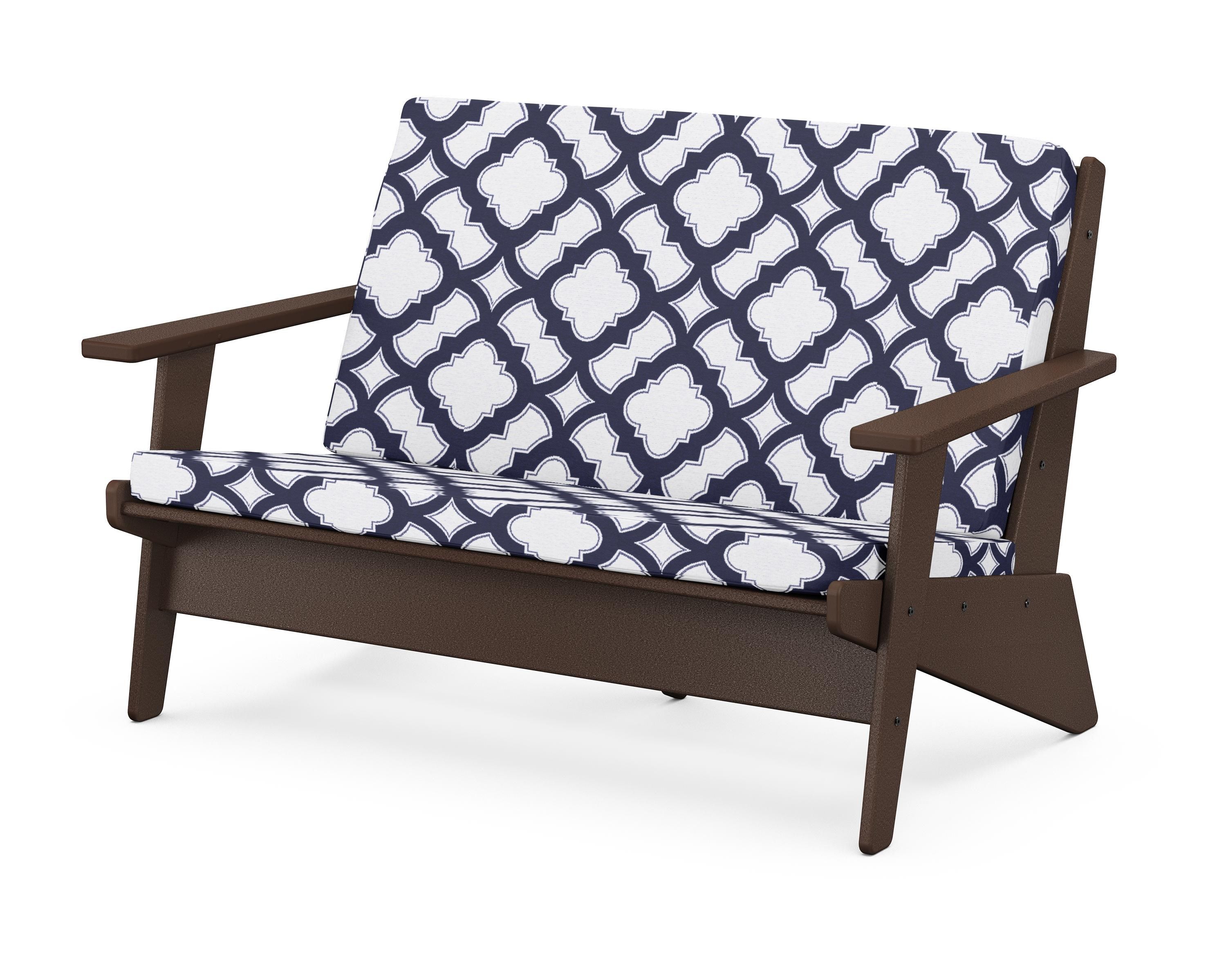 POLYWOOD® Riviera Modern Lounge Loveseat in Mahogany / Trellis Navy