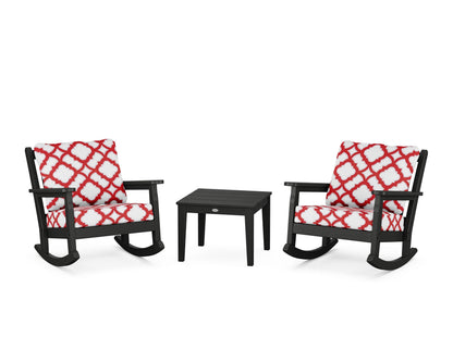 POLYWOOD® Chippendale 3-Piece Deep Seating Rocker Set in Black / Trellis Crimson