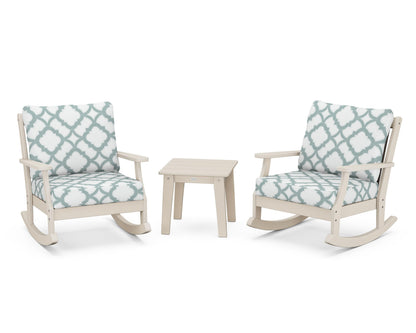 POLYWOOD® Braxton 3-Piece Deep Seating Rocker Set in Sand / Trellis Glacier Spa