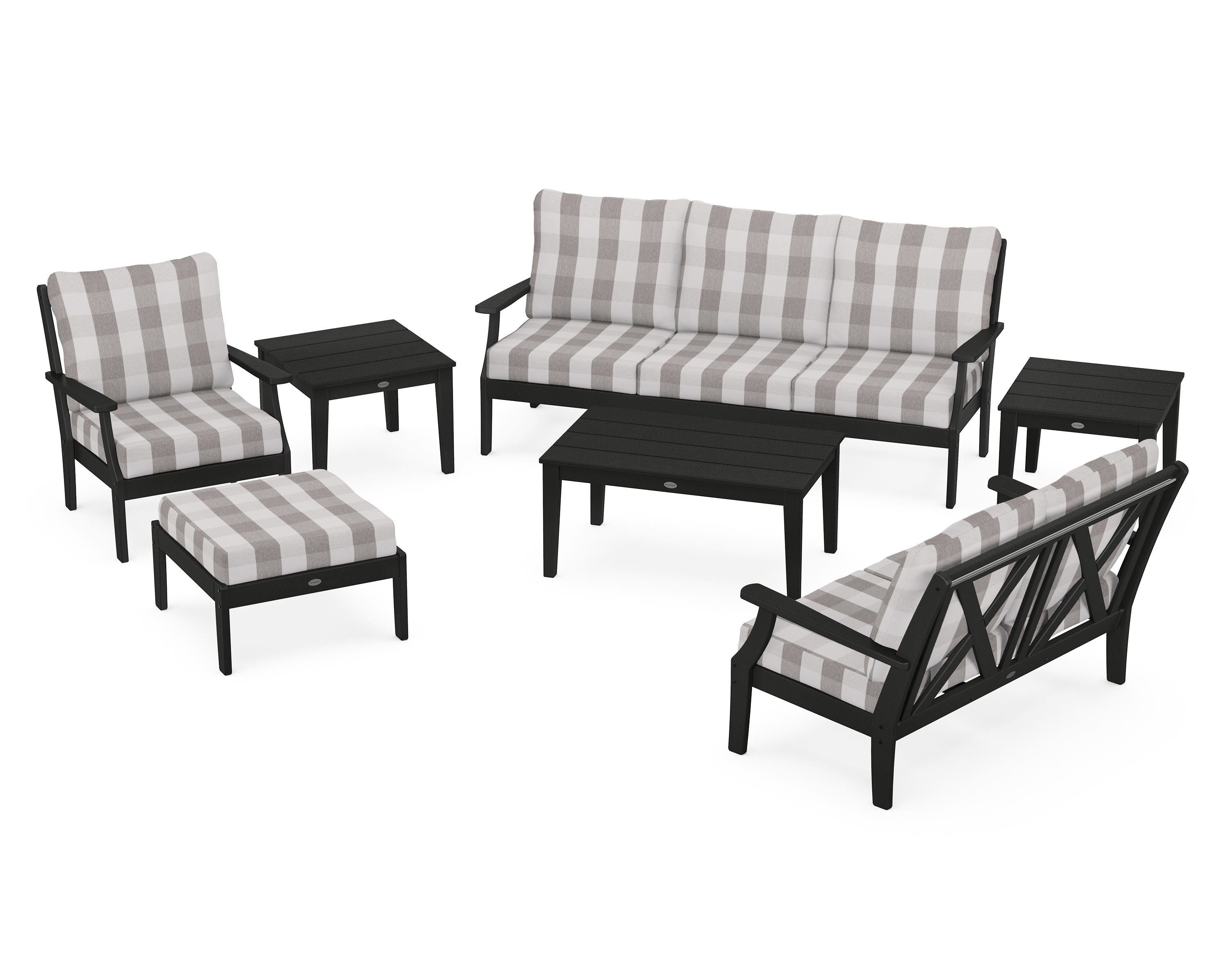 POLYWOOD® Braxton 7-Piece Deep Seating Set in Black / Buffalo Plaid Grey Mist