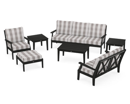 POLYWOOD® Braxton 7-Piece Deep Seating Set in Black / Buffalo Plaid Grey Mist