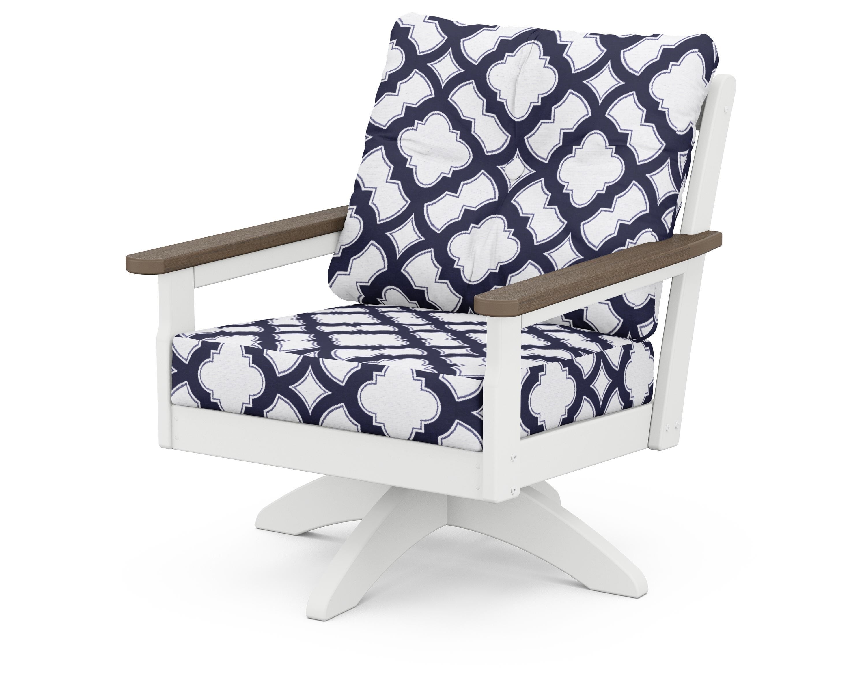 POLYWOOD® Vineyard Deep Seating Swivel Chair in White / Kona / Trellis Navy