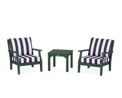 Martha Stewart by POLYWOOD® Chinoiserie 3-Piece Deep Seating Set in Green / Cabana Stripe Navy