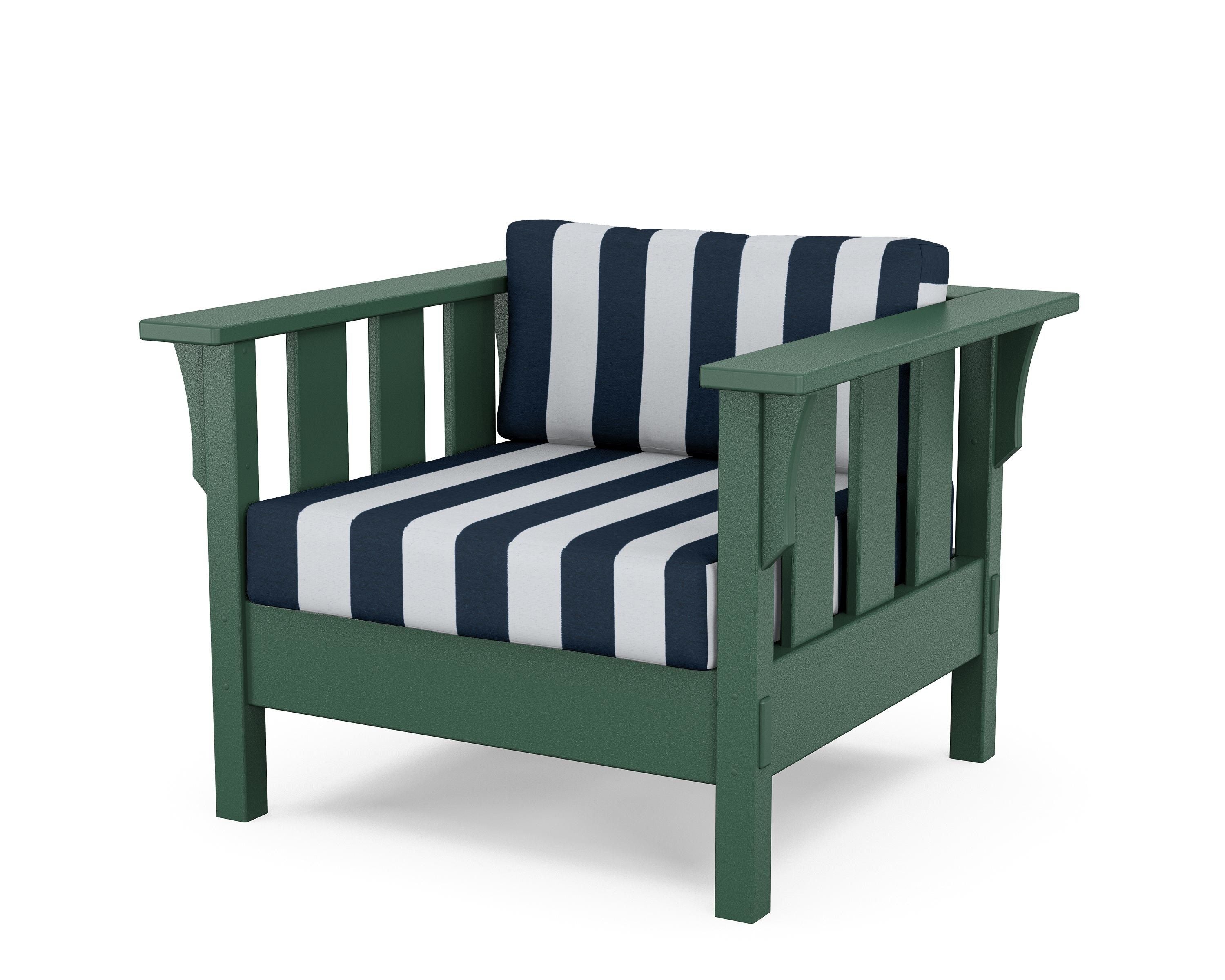 Martha Stewart by POLYWOOD® Acadia Deep Seating Chair in Green / Cabana Stripe Marine Indigo